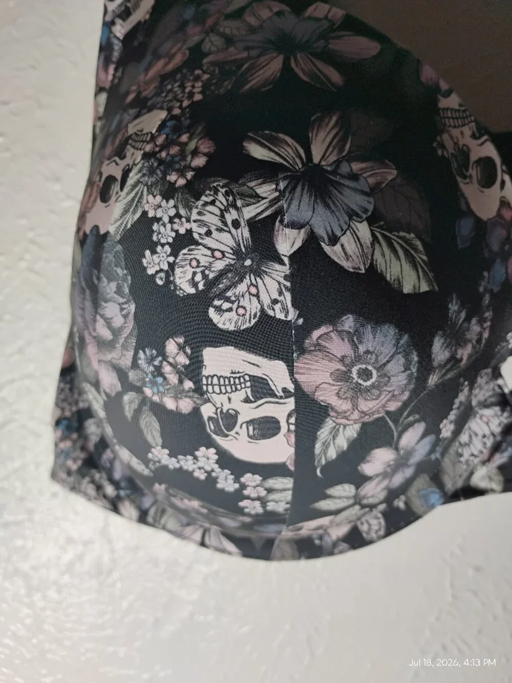 Torrid Skull and Floral Goth Black Push Up Plunge Bra 48B